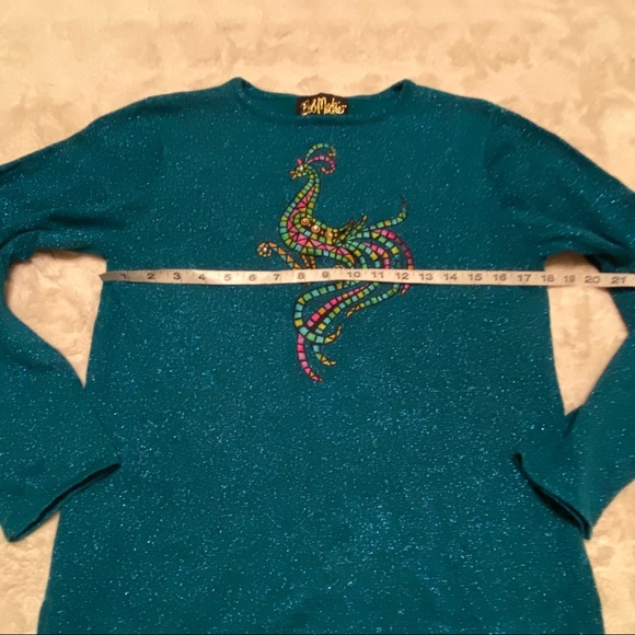 Bob Mackie XS Blue Embroidered Peacock Sweater - Picture 7 of 8